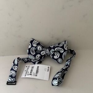 Edward Armah Mens Navy Blue Paisley 100% Silk Pre-Tied Bow Tie Nordstrom NWT